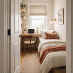 Welcoming doorway view into a small box room home office, showing a very tight third bedroom with a compact desk and chair, designed to make a limited space feel functional and inviting.